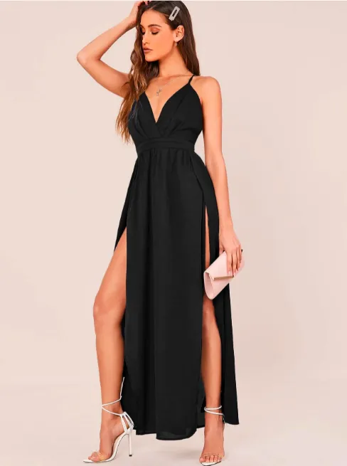 crisscross back split thigh dress