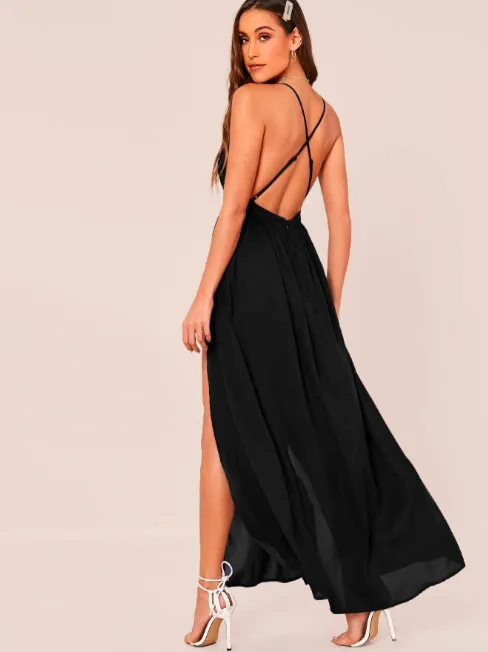 crisscross back split thigh dress