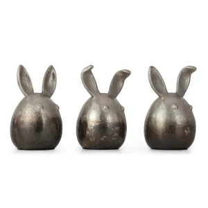 Dola Handcrafted Aluminum Bunny Figurines (Set of 3), Pewter