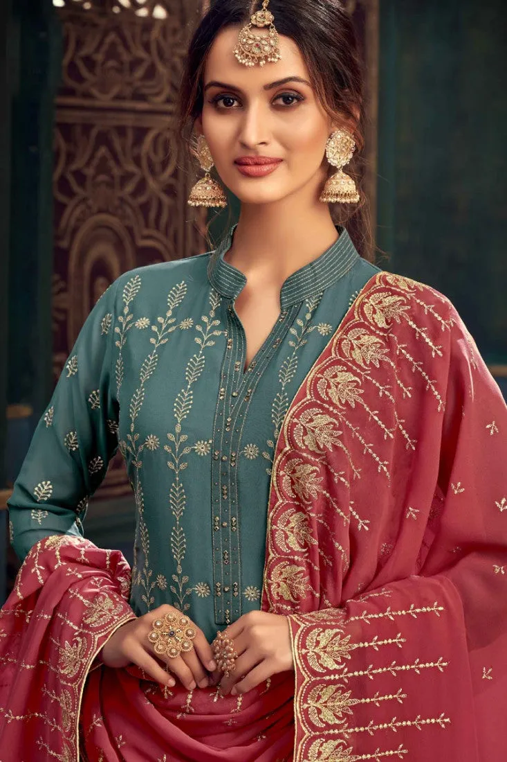 Dusty Blue Faux Georgette Pakistani Sharara Suit