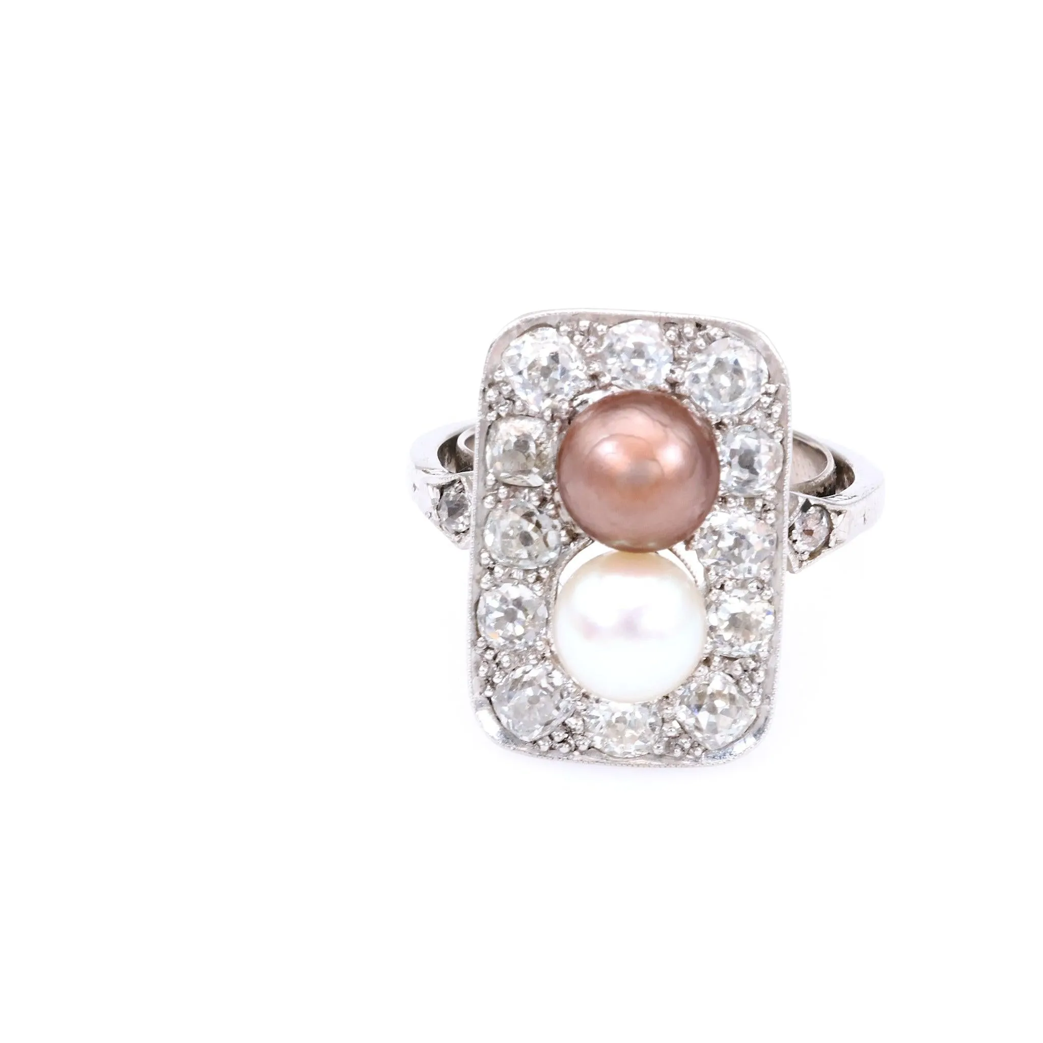 Edwardian Pearl and Diamond Platinum Ring.