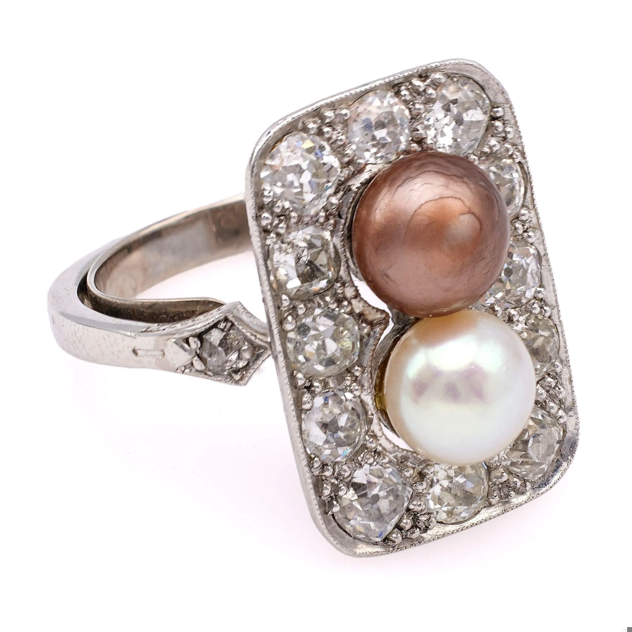 Edwardian Pearl and Diamond Platinum Ring.