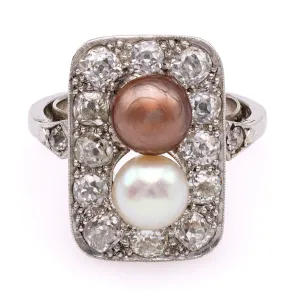 Edwardian Pearl and Diamond Platinum Ring.