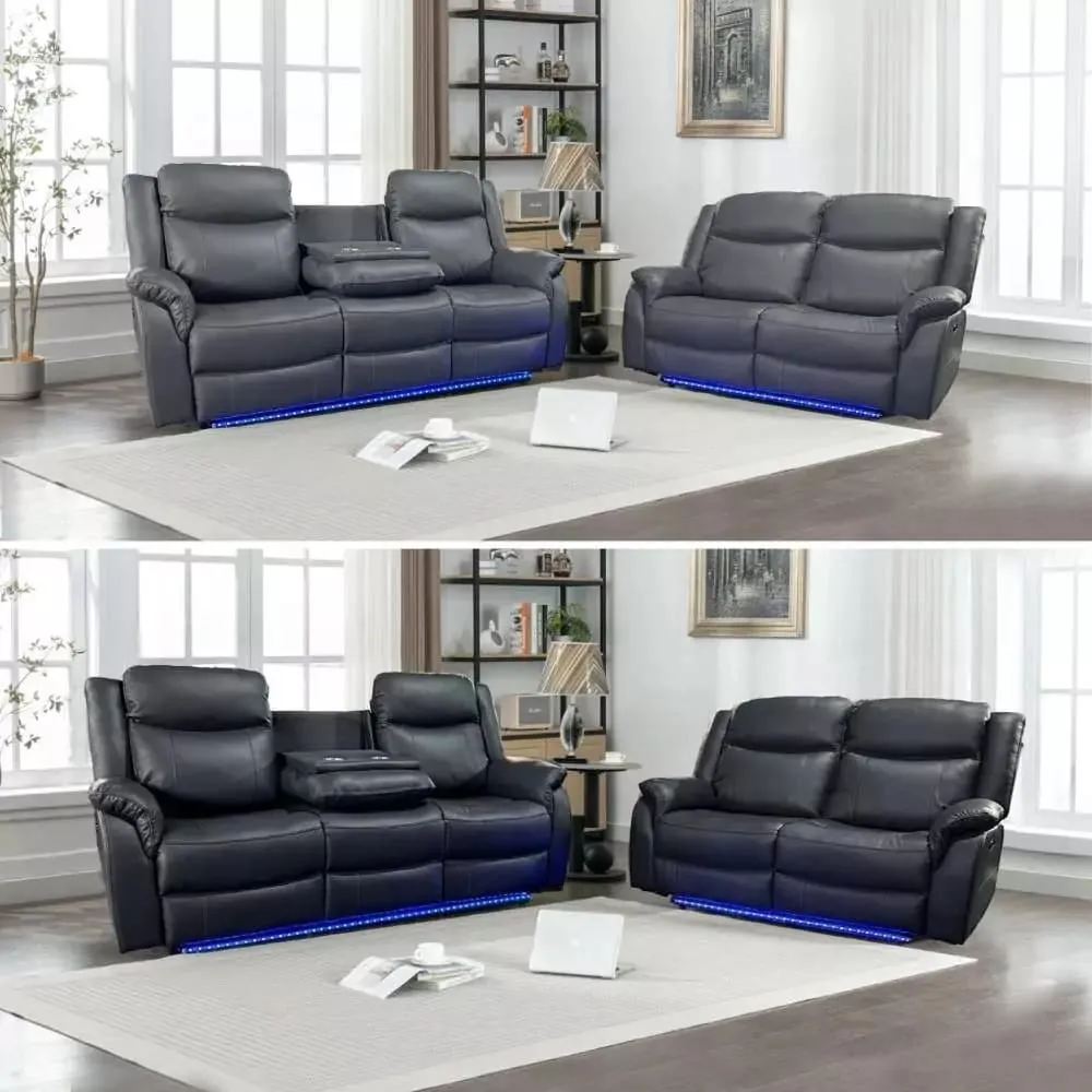 Electric Recliner Sofa Set with LED Lights - 3 2 PU Leather