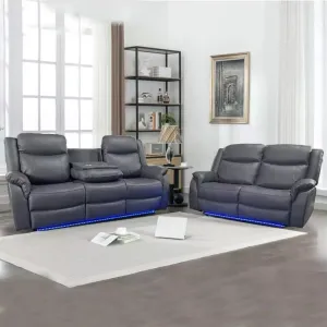 Electric Recliner Sofa Set with LED Lights - 3 2 PU Leather