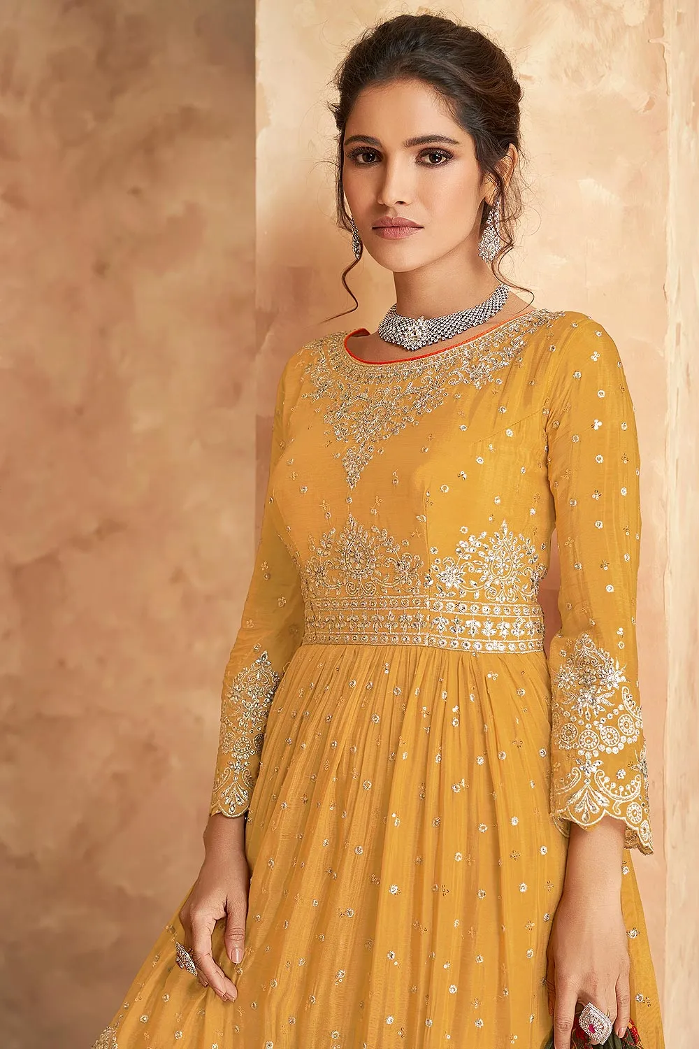 Faux Georgette Pretty Yellow Designer Sharara Suit