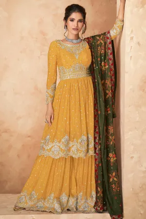 Faux Georgette Pretty Yellow Designer Sharara Suit