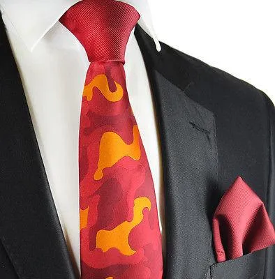 Fire Red Contrast Knot Tie Set by Paul Malone