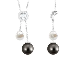 Freshwater and Tahitian Pearl Dangle Pendant with Moissanite