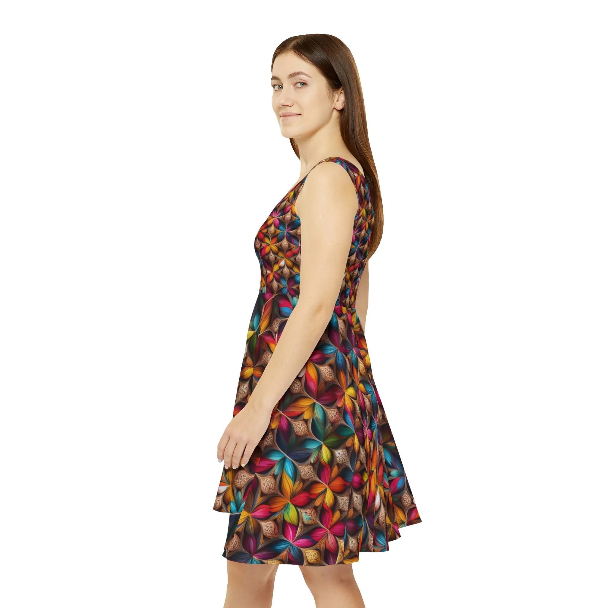 Geometric Flower Pattern Women's Skater Dress