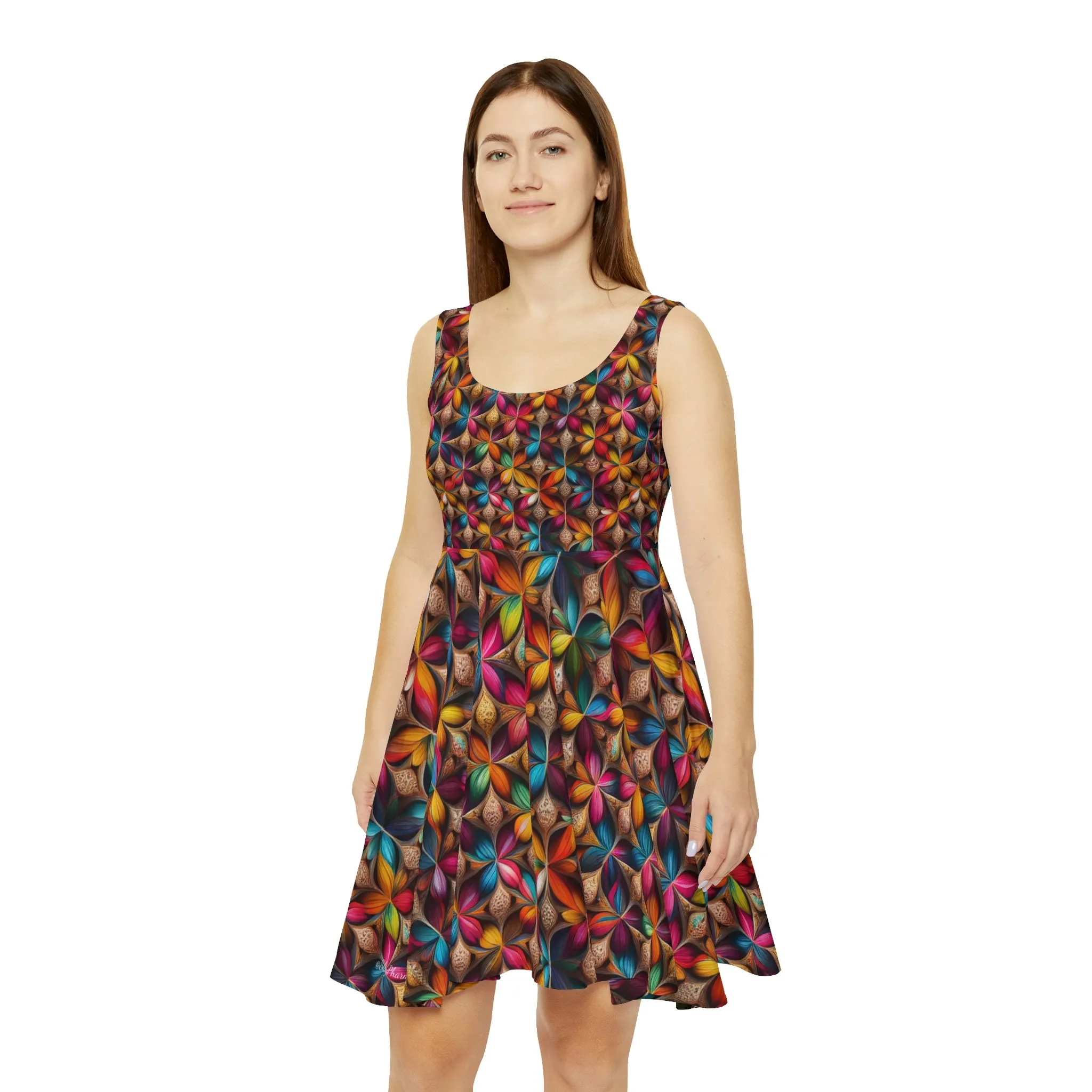 Geometric Flower Pattern Women's Skater Dress