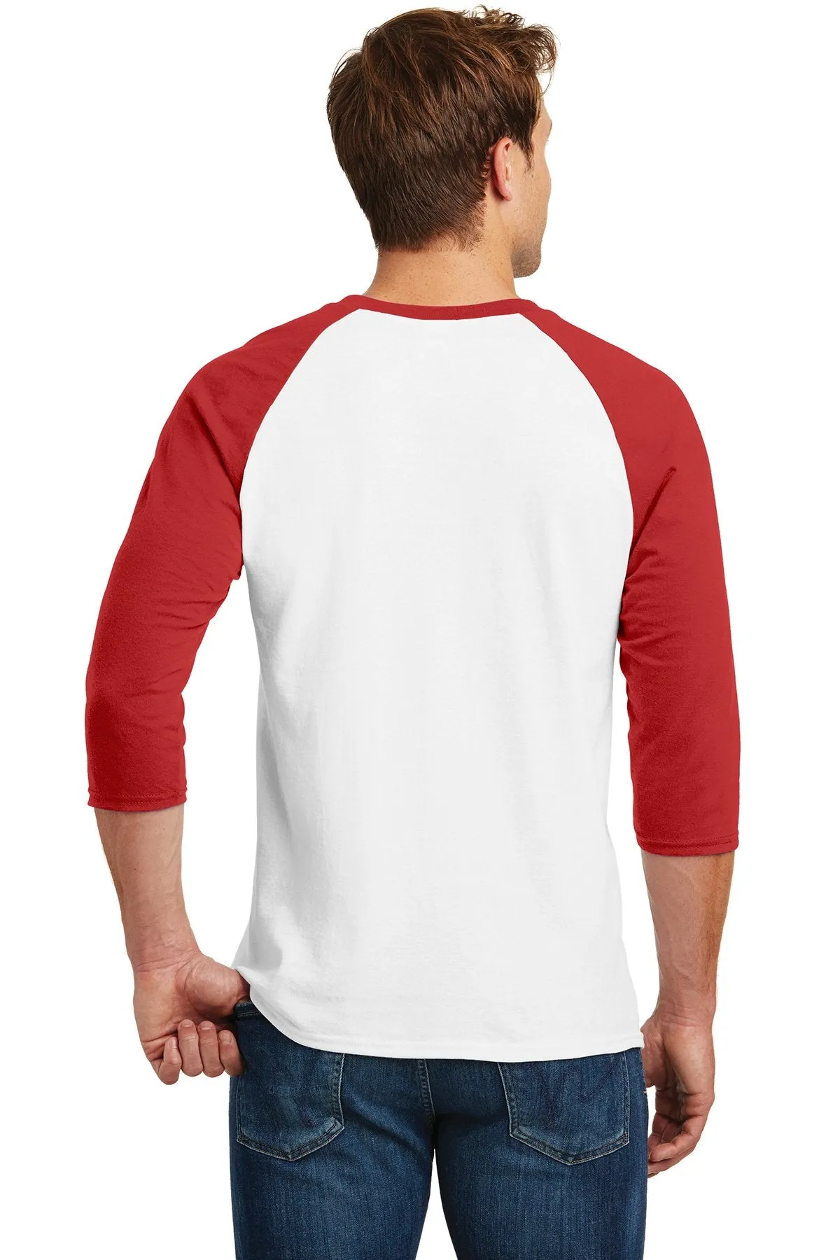 Gildan Heavy Cotton 3 4 Sleeve Raglan T Shirt White/ Red