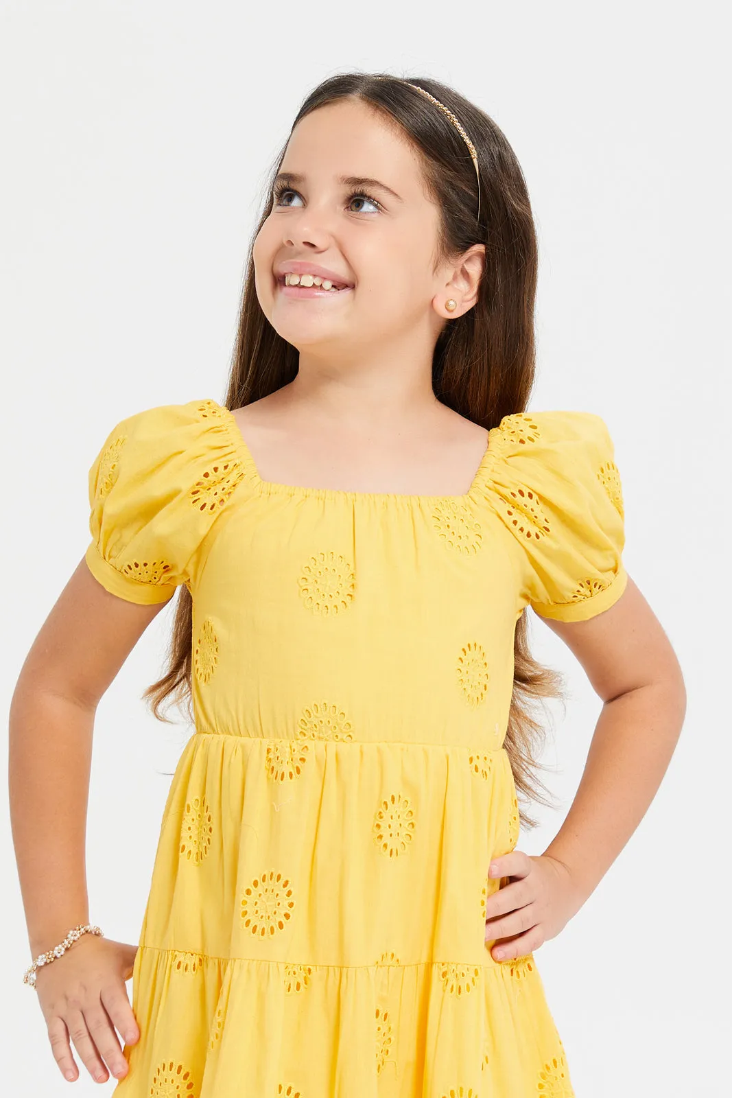 Girls Yellow Embellished Dress