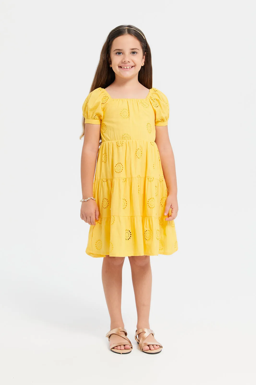 Girls Yellow Embellished Dress