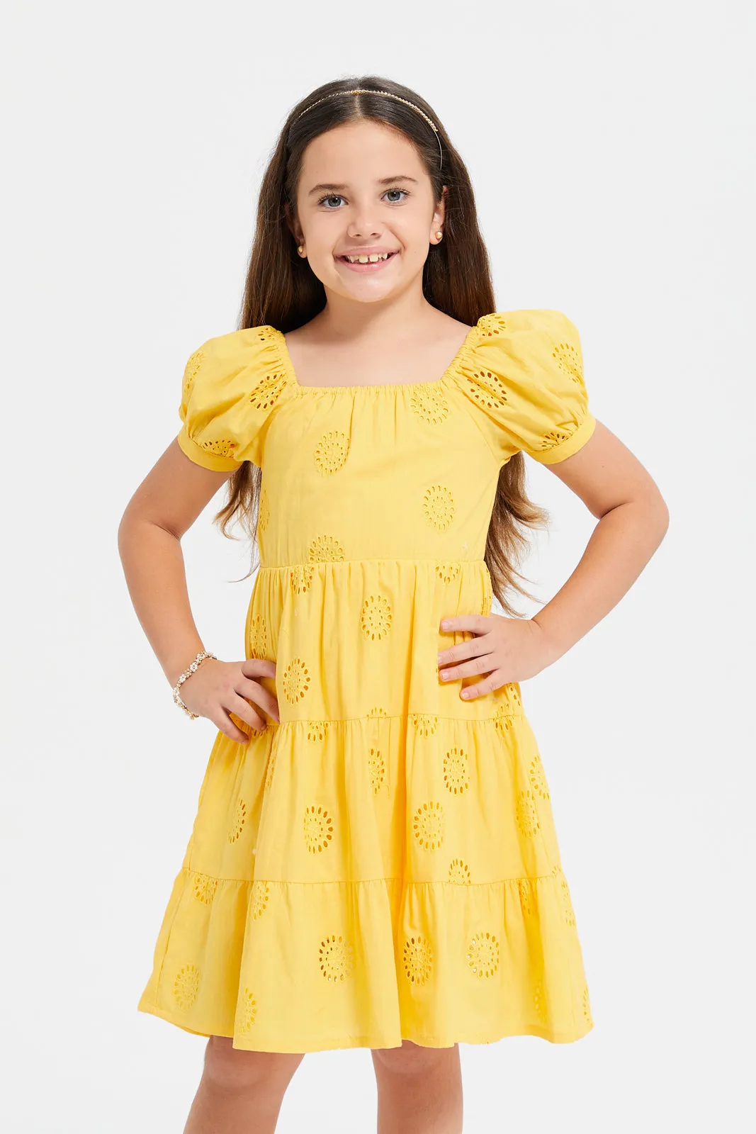 Girls Yellow Embellished Dress