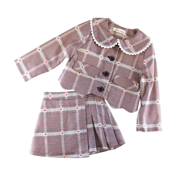 Heart Plaid Picot Hem Jacket - Red