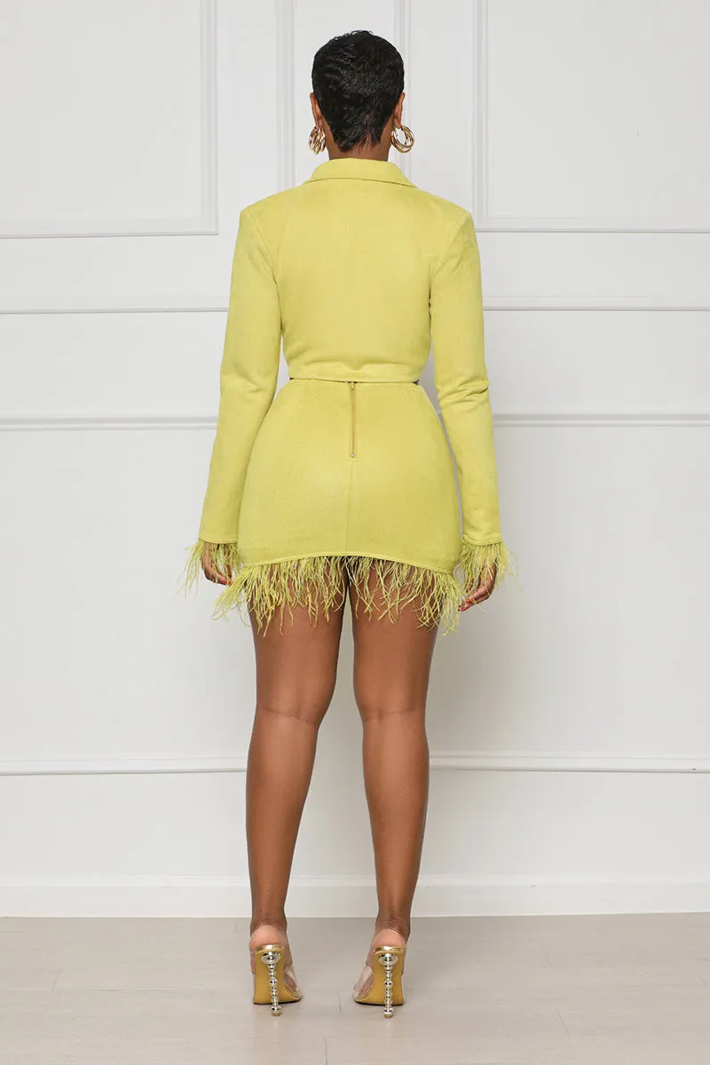 High Maintenance Feather Hem Skirt Set (Lime Green)