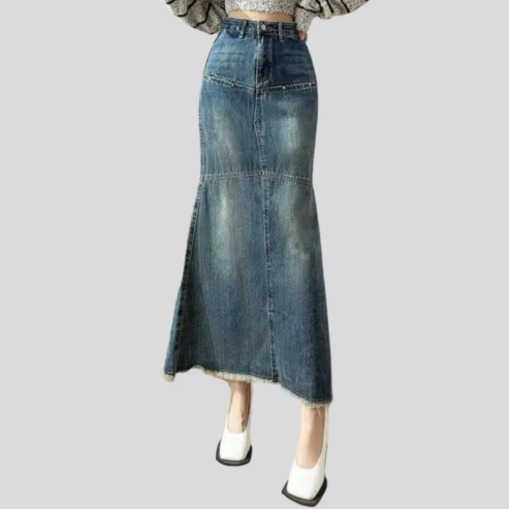 High-waist whiskered jeans skirt for ladies