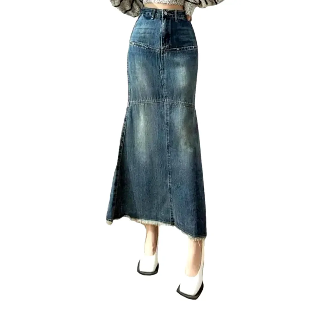 High-waist whiskered jeans skirt for ladies