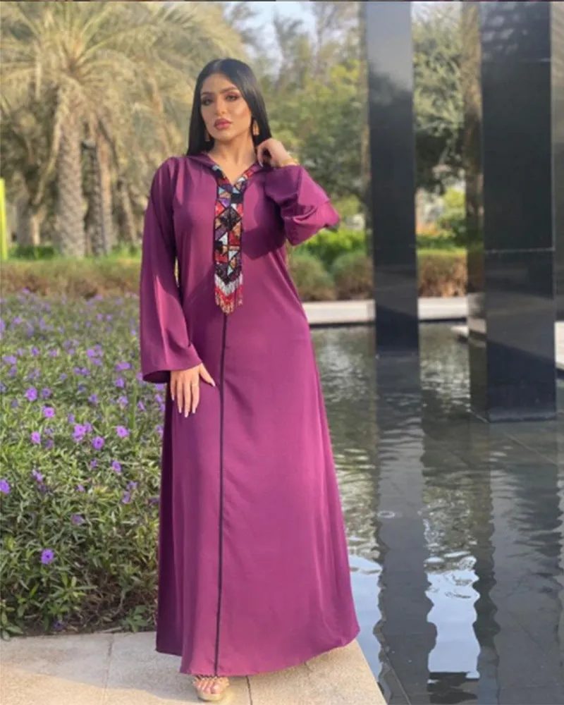 Hooded Robe Purple Dress With Diamond Tassels Women