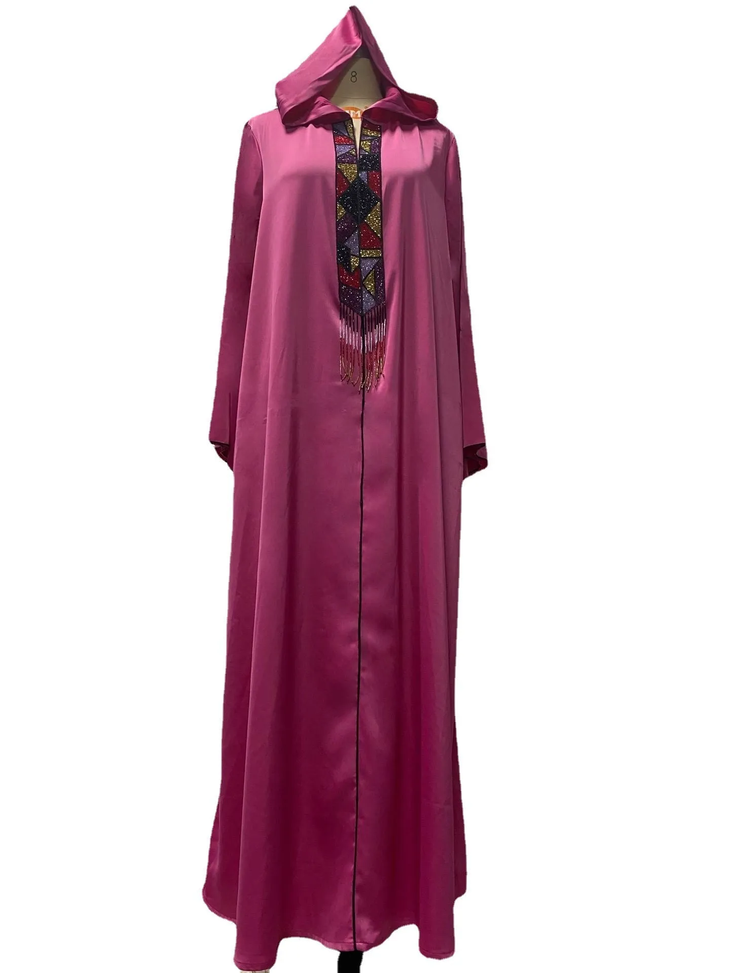 Hooded Robe Purple Dress With Diamond Tassels Women