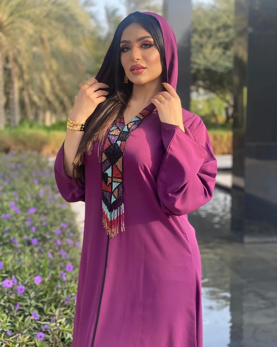 Hooded Robe Purple Dress With Diamond Tassels Women