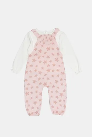 Infant Girls Pink Corduroy Bodysuit And Dungaree Set(2 Piece)