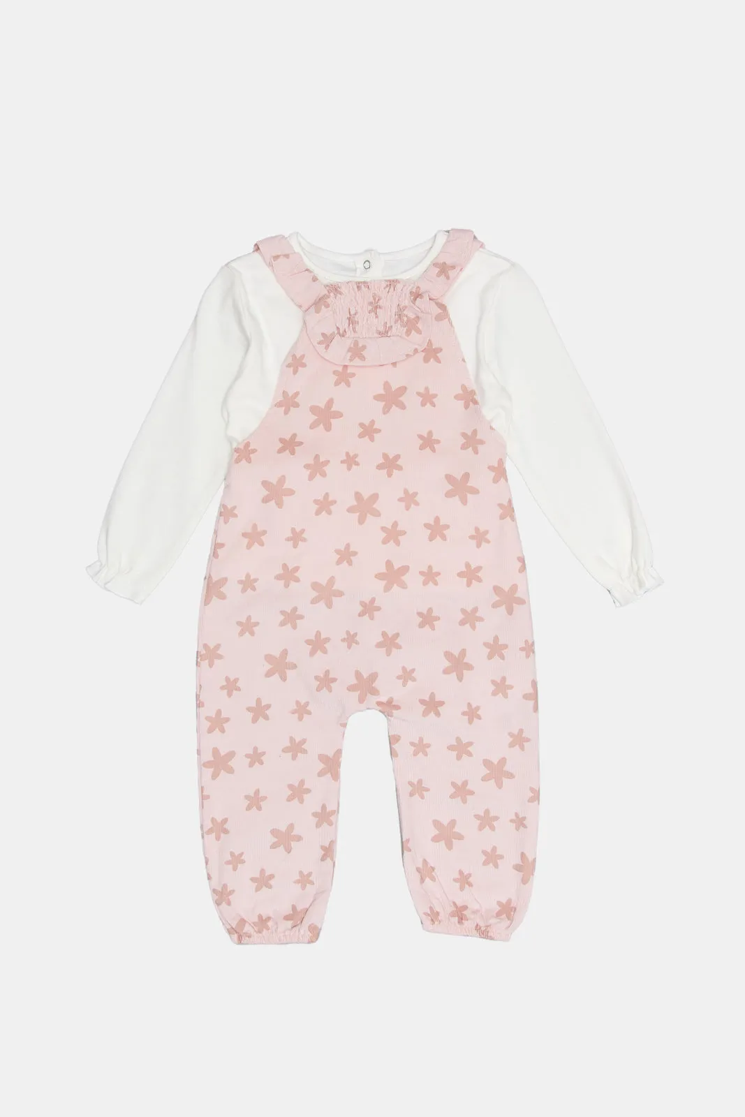 Infant Girls Pink Corduroy Bodysuit And Dungaree Set(2 Piece)