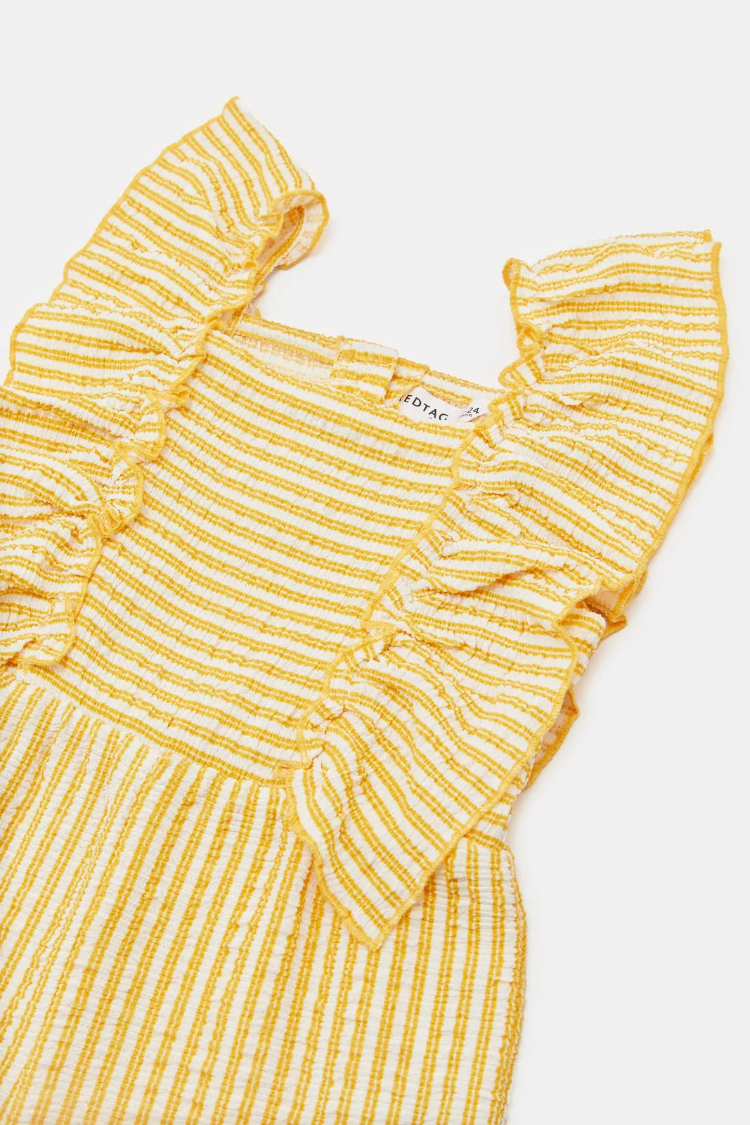 Infant Girls Yellow Striped Frills Jumpsuit