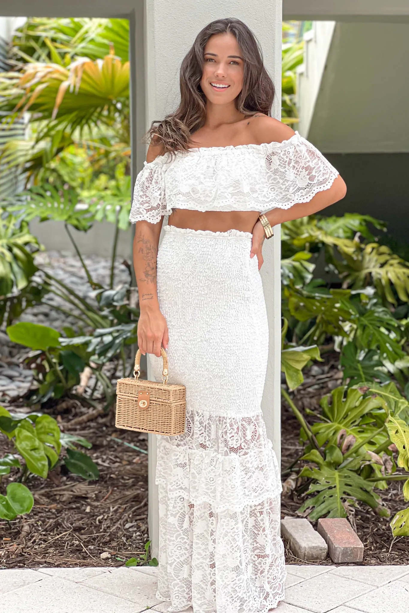 Ivory Lace Top And Skirt Set