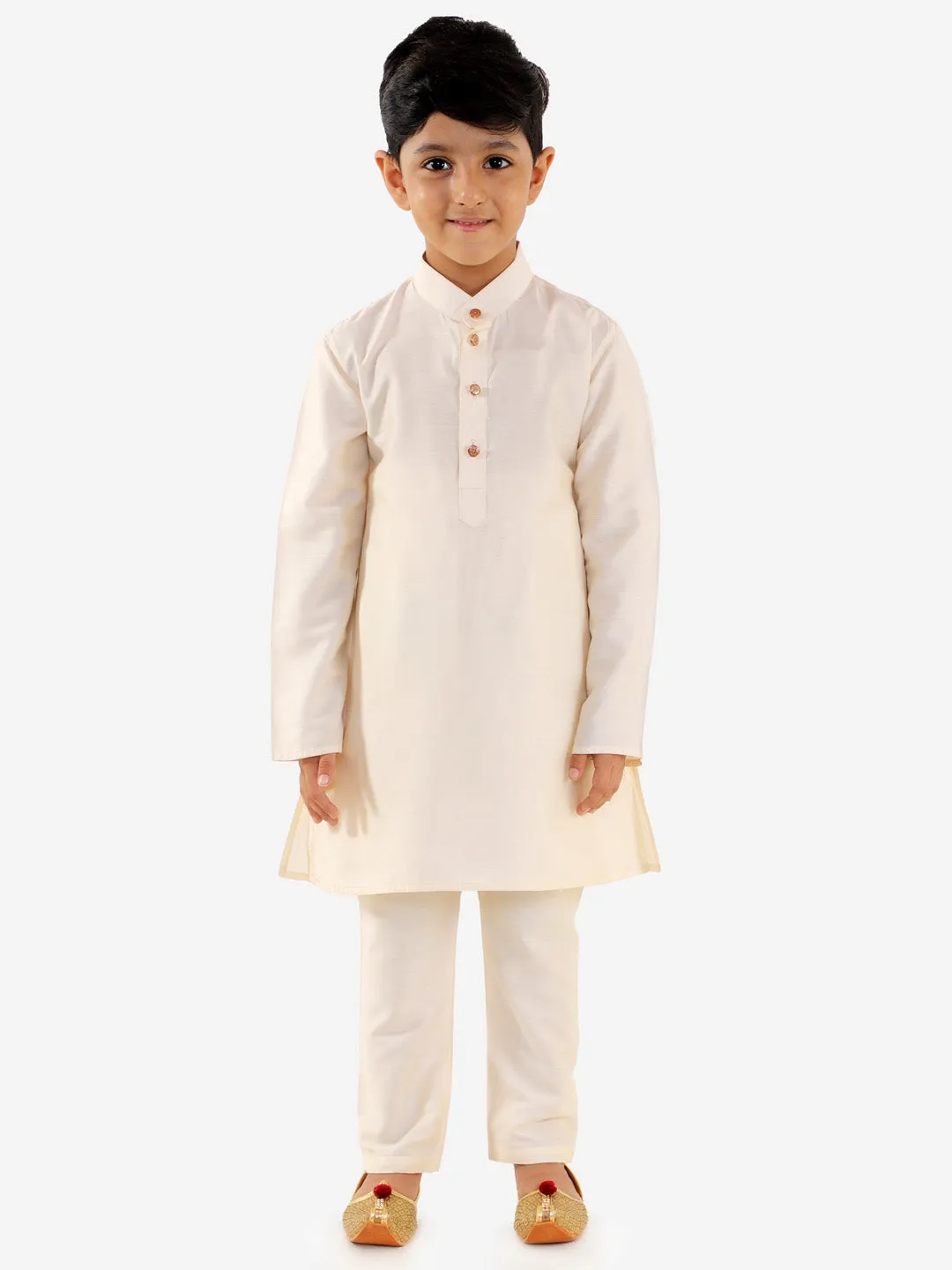 Jashvi Boys' Grey Silk Blend Jacket, Kurta and Pyjama Set