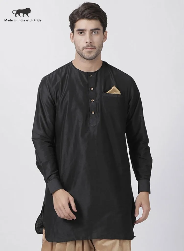 Jashvi Men's Black Cotton Blend Kurta