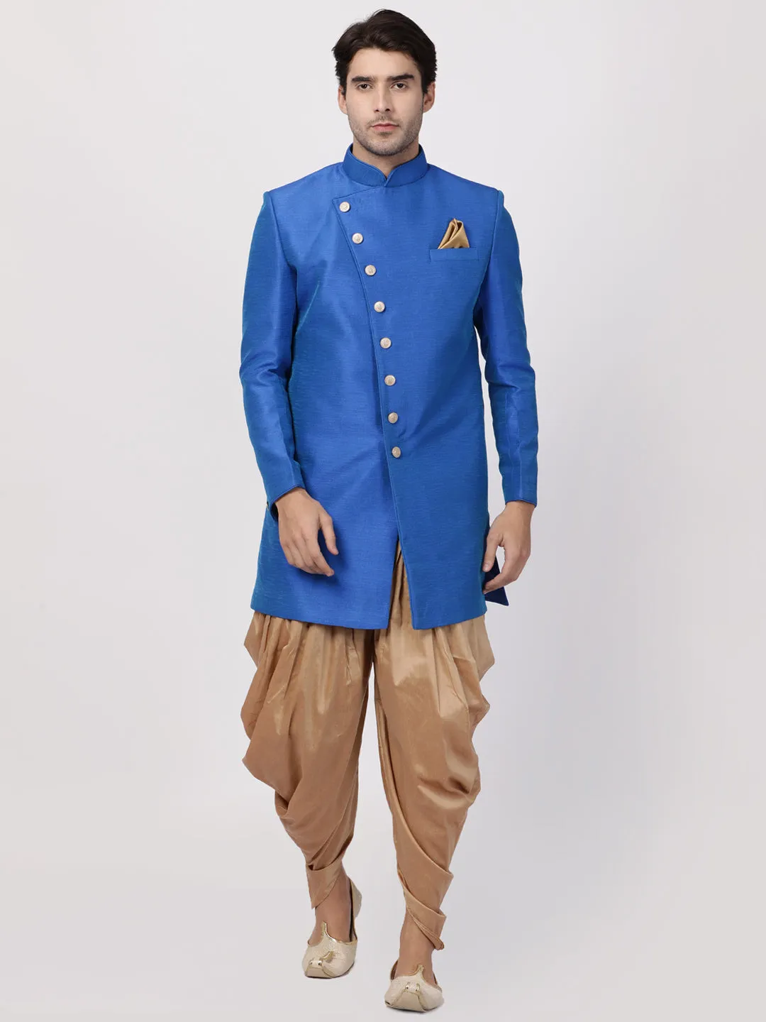 Jashvi Men's Blue Silk Blend Sherwani Only Top