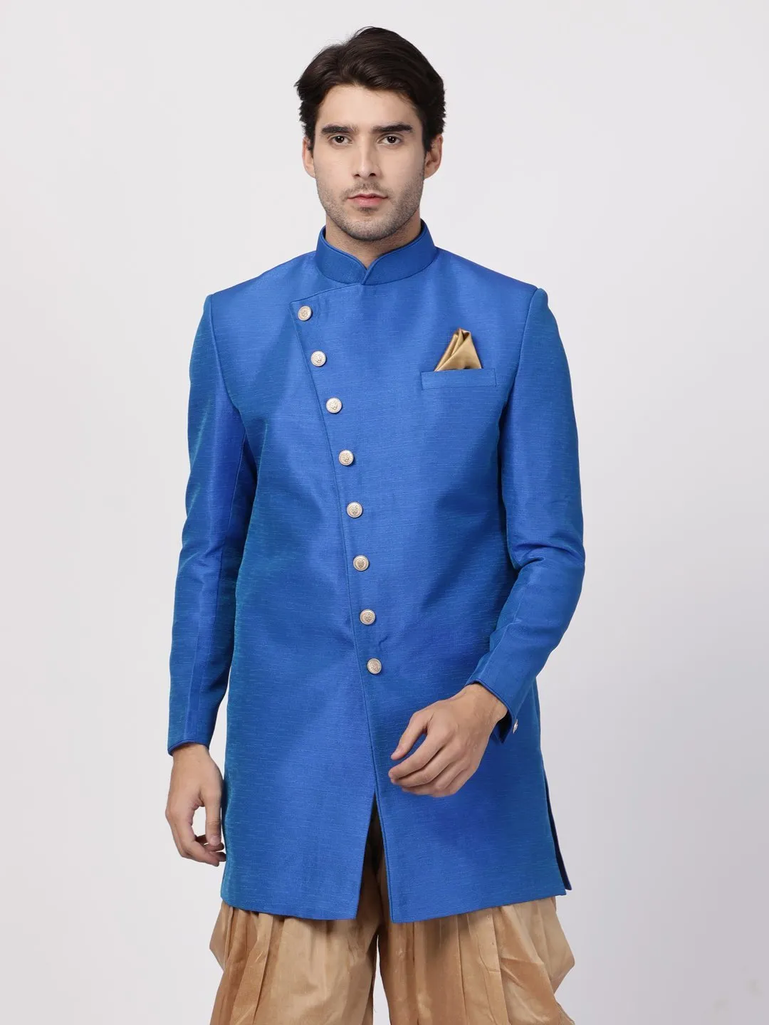 Jashvi Men's Blue Silk Blend Sherwani Only Top