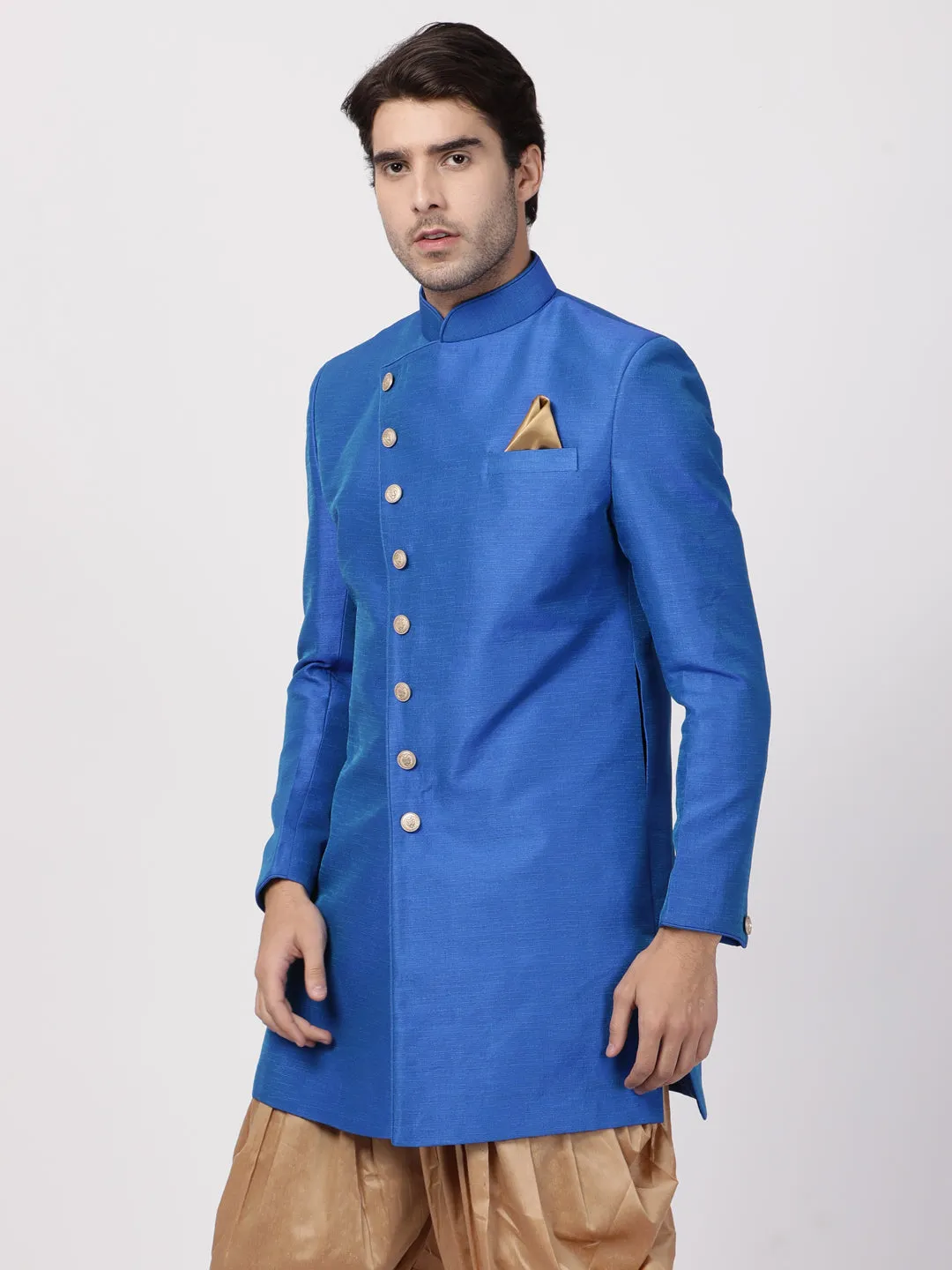 Jashvi Men's Blue Silk Blend Sherwani Only Top