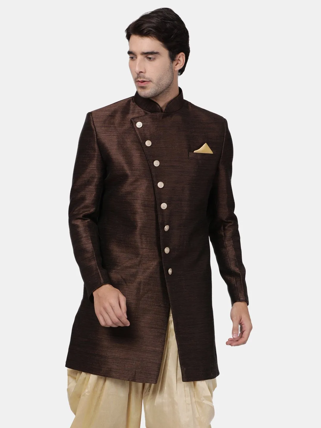 Jashvi Men's Brown Silk Blend Sherwani Only Top