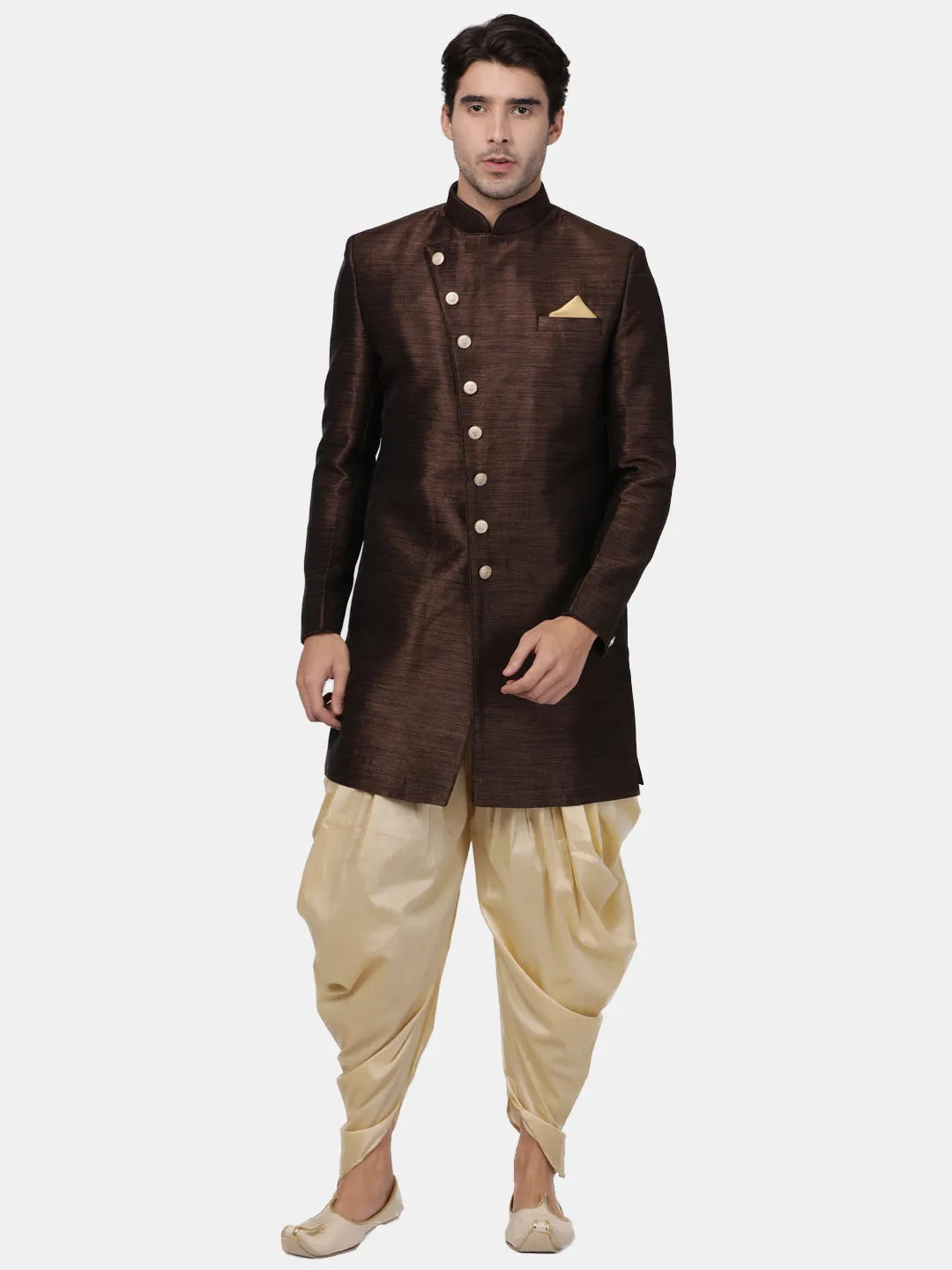 Jashvi Men's Brown Silk Blend Sherwani Only Top