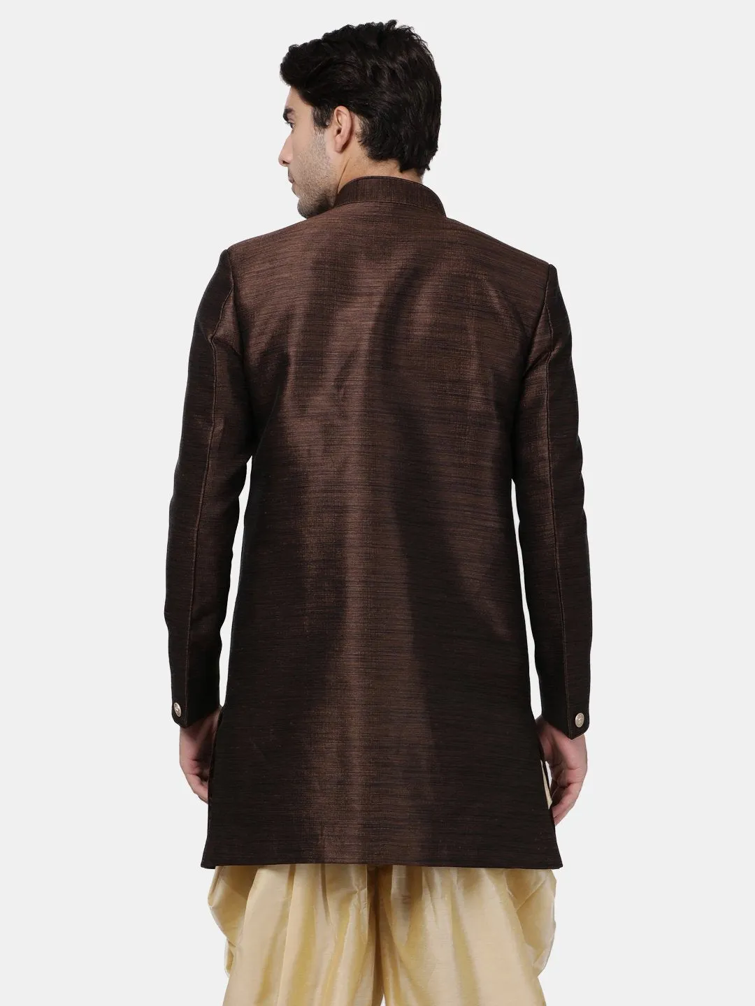 Jashvi Men's Brown Silk Blend Sherwani Only Top