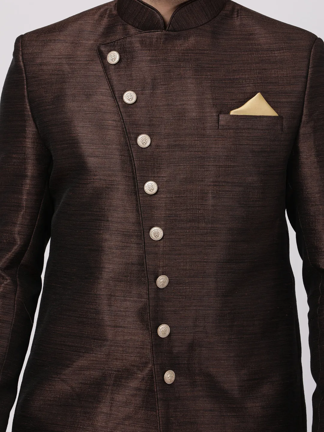 Jashvi Men's Brown Silk Blend Sherwani Only Top