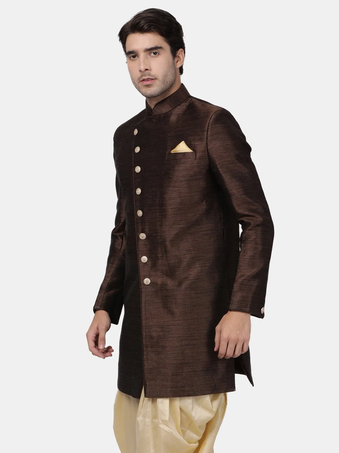 Jashvi Men's Brown Silk Blend Sherwani Only Top