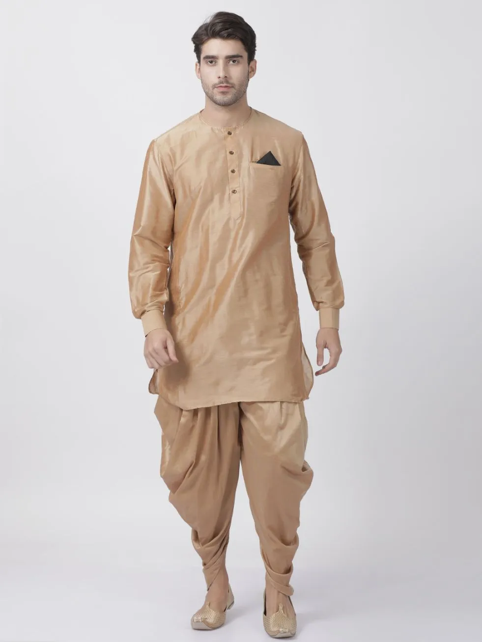 Jashvi Men's Gold Cotton Blend Kurta