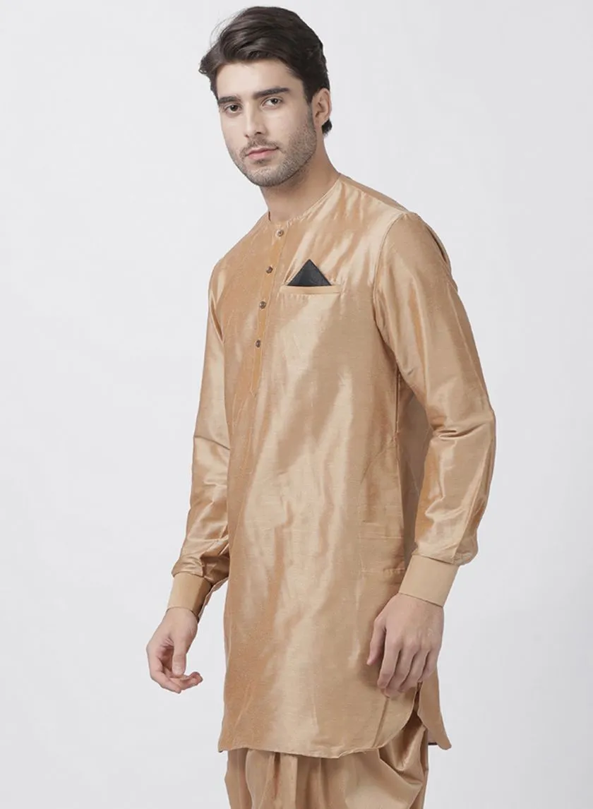 Jashvi Men's Gold Cotton Blend Kurta