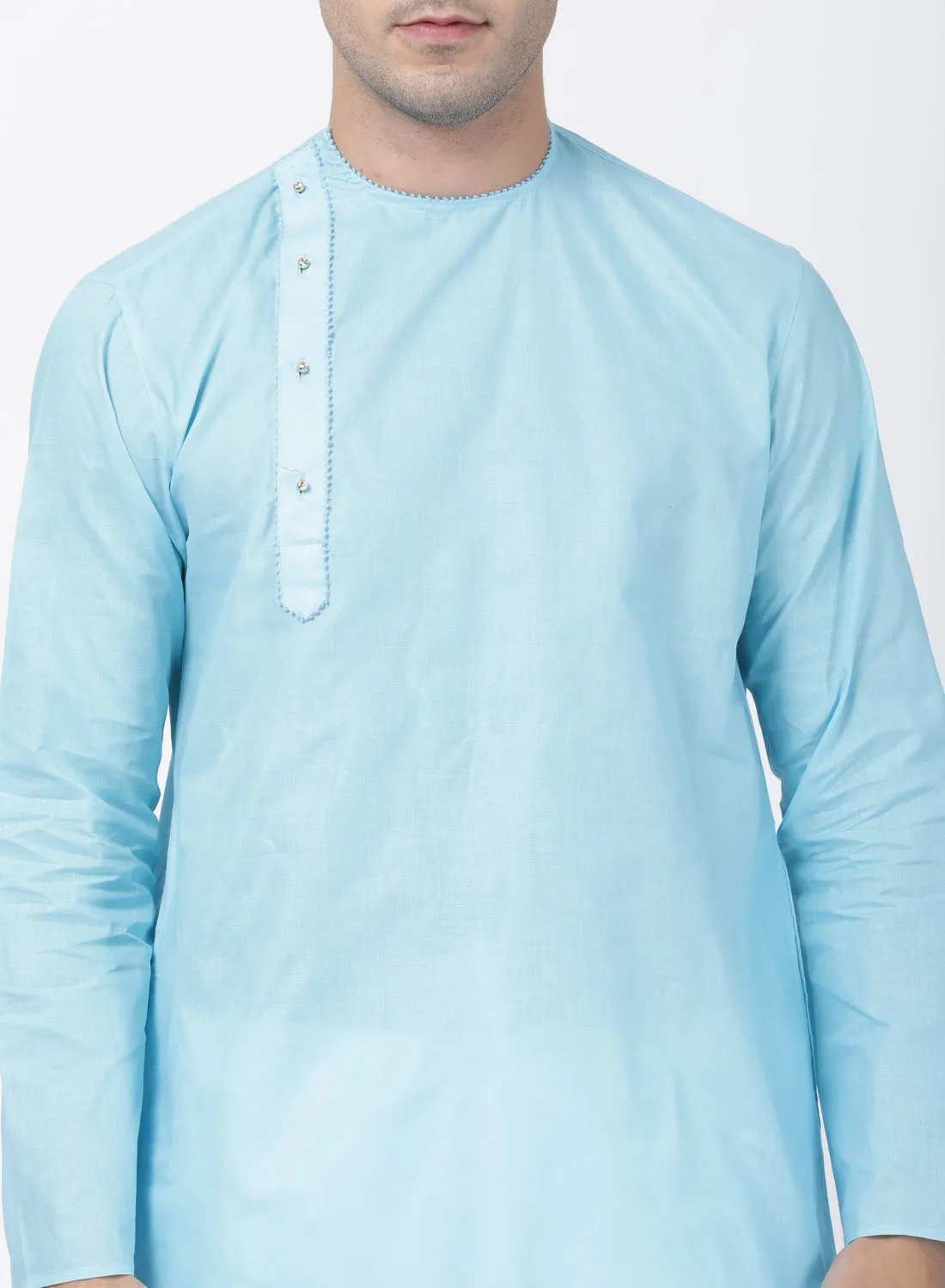 Jashvi Men's Light Blue Cotton Blend Kurta and Pyjama Set