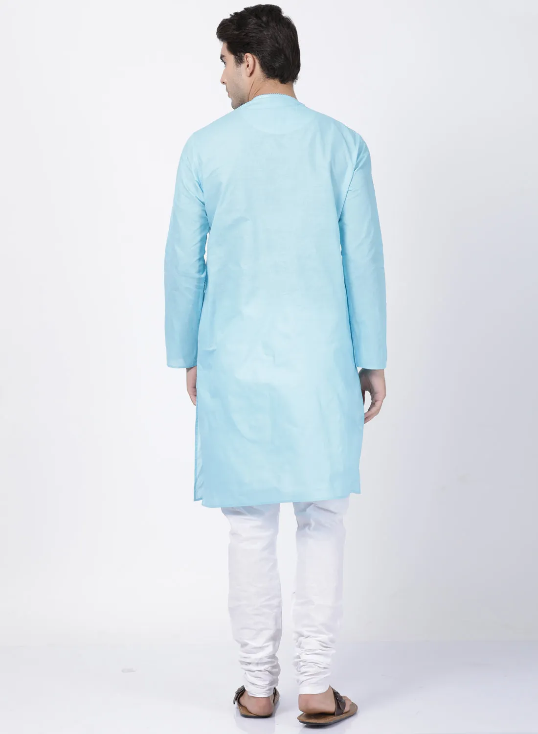 Jashvi Men's Light Blue Cotton Blend Kurta and Pyjama Set