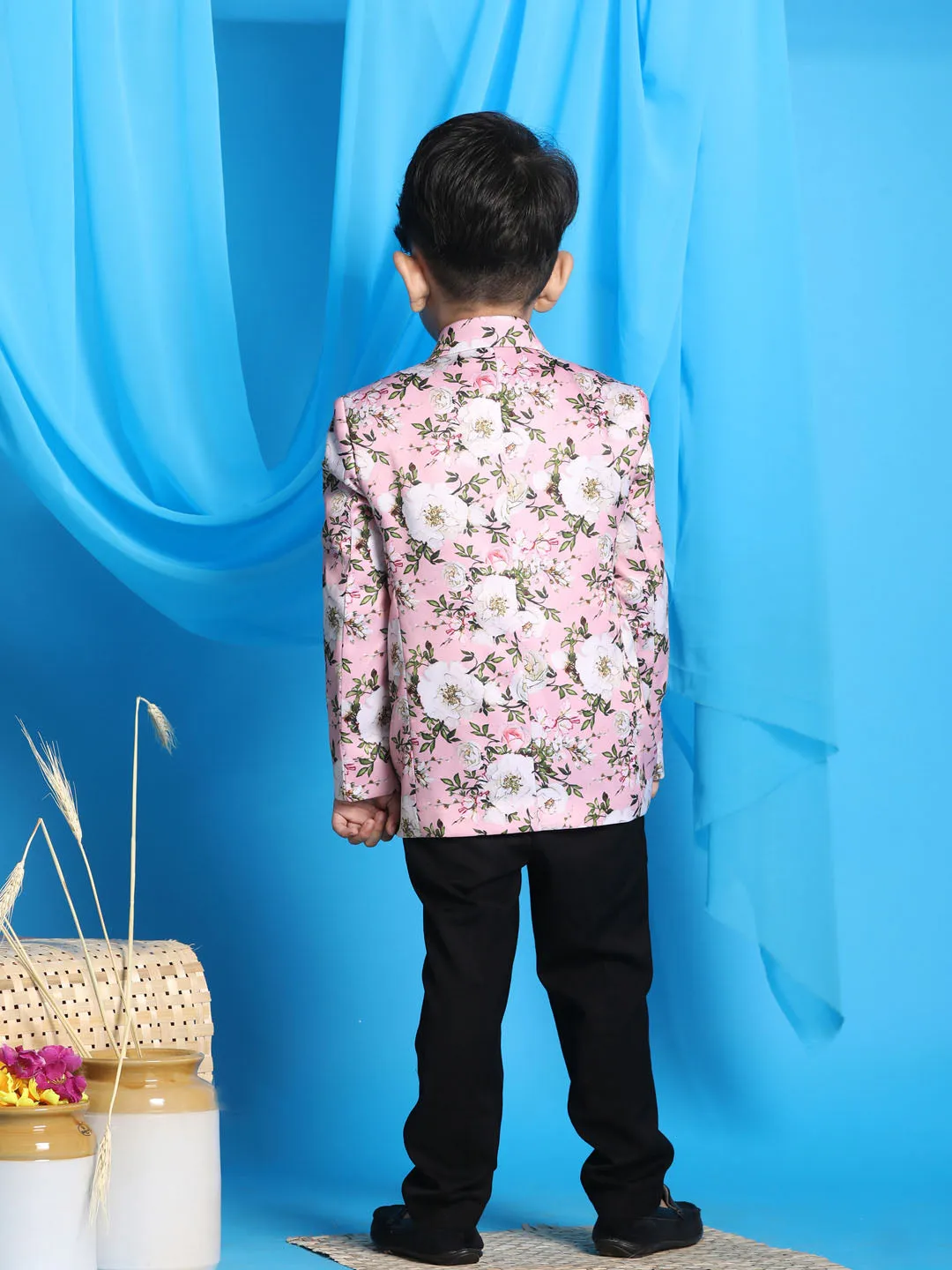 Jashvi Pink Floral Printed Baap Beta Blazer Set