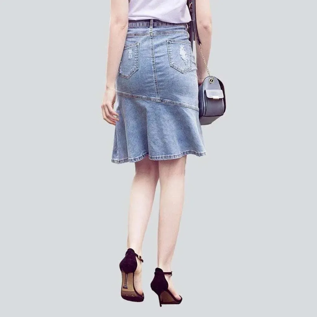 Knee length mermaid jeans skirt