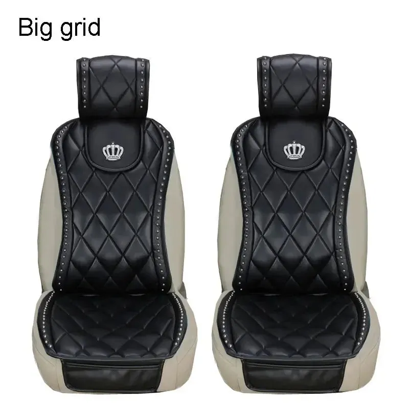 Leather Car Seat Cover Crystal Crown Rivets Auto Seat Cushion Interior Accessories Universal Front Back Seats Covers Car Styling