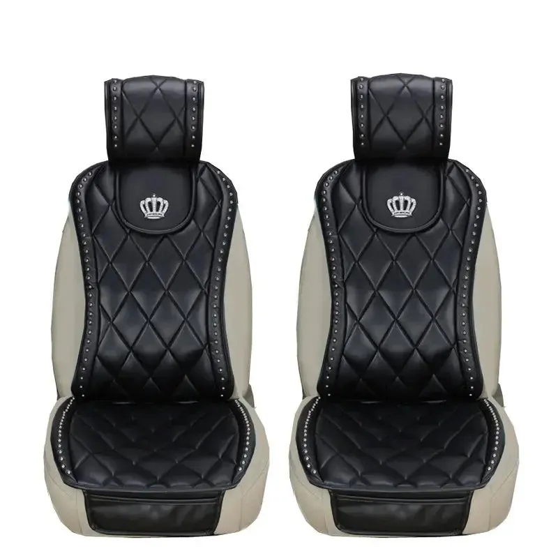 Leather Car Seat Cover Crystal Crown Rivets Auto Seat Cushion Interior Accessories Universal Front Back Seats Covers Car Styling