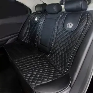 Leather Car Seat Cover Crystal Crown Rivets Auto Seat Cushion Interior Accessories Universal Front Back Seats Covers Car Styling