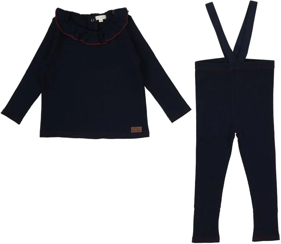 Lil Legs Navy/Red Contrast Ruffle Collar Ribbed Set